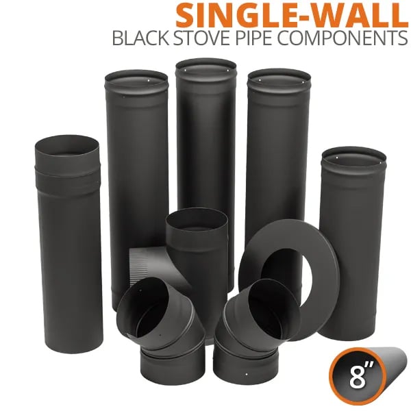 8" Ventis Single Wall Black Stove Pipe Components | Woodland Direct