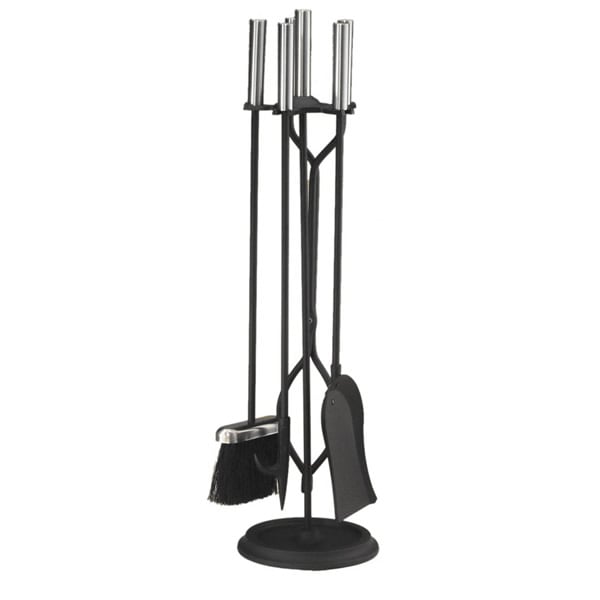 Black & Pewter Finish 4 Piece Tool Fireplace Tool Set Woodland Direct
