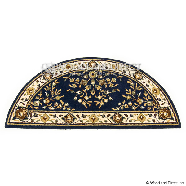 Blue Oriental 56"x26" Half Round Wool Fireplace Hearth Rug Woodland