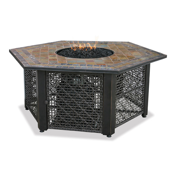Uniflame Hexagon Propane Fire Pit With Slate Tile Mantel Hexagon Propane Fire Pit With Slate Tile Mantel
