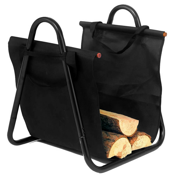 Indoor Firewood Rack with Black Canvas Carrier