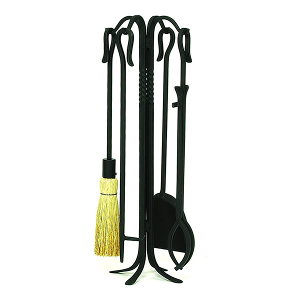 Shepherd's Hook III Wrought Iron 4 Piece Fireplace Tool Set