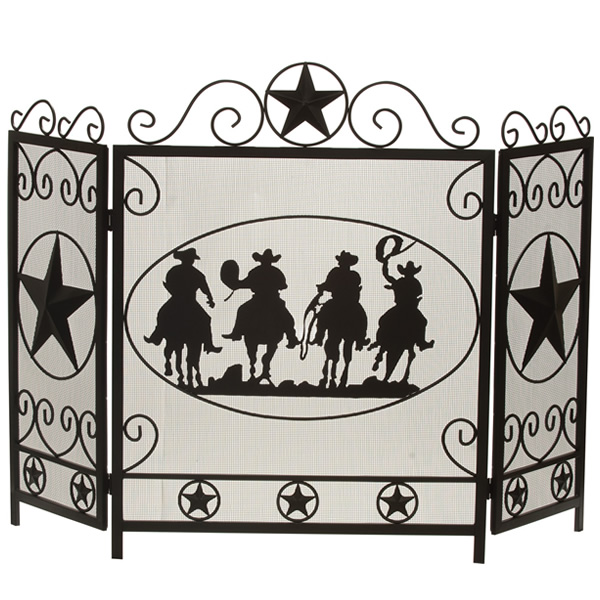Three Fold Cowboy Fireplace Screen Woodlanddirect Com Fireplace